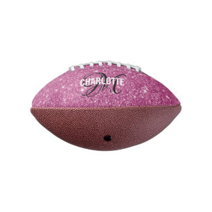 Eleganter Rosa Glitzer Monogramm Name Fußball Football