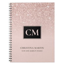Eleganter Rosa Glitzer Ombre Monogram Notebook Notizblock