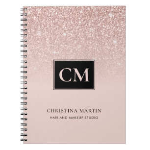 Eleganter Rosa Glitzer Ombre Monogram Notebook Notizblock