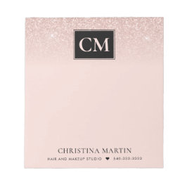 Eleganter Rosa Glitzer Ombre Monogram Notizblock