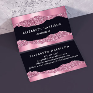Eleganter rosa Glitzer Schwarzer Blitz Visitenkarte