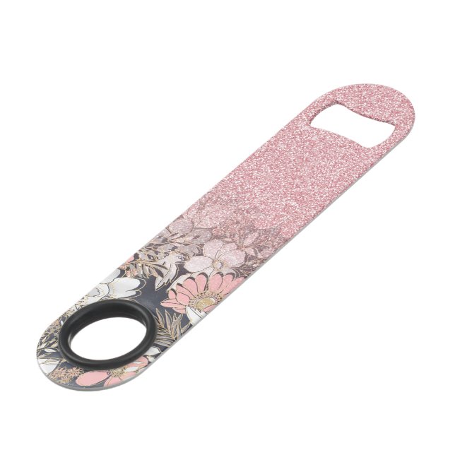 Eleganter Rosa Glitzer Speed Flaschenöffner (Vorderseite Schrägansicht)