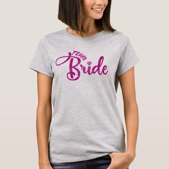 Eleganter rosa Glitzer Team Bride, Chic Bridesmaid T-Shirt (Vorderseite)