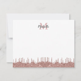 Eleganter rosa Glitzer Tropfen Name Mit Monogramm Mitteilungskarte