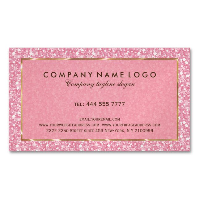 Eleganter rosa Glitzer und Glitzern Gold Akzente Magnetische Visitenkarte (Vorderseite)