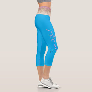 Eleganter Rosa Glitzernder Tropfen Gradient Sportl Capri Leggings