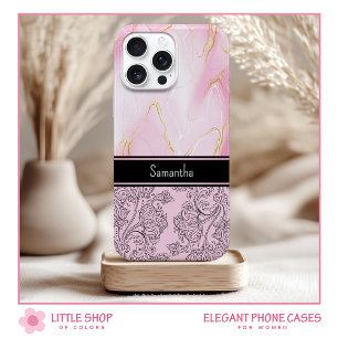 Eleganter Rosa Gold Agate Glitzer Mit Monogramm Case-Mate iPhone 14 Hülle