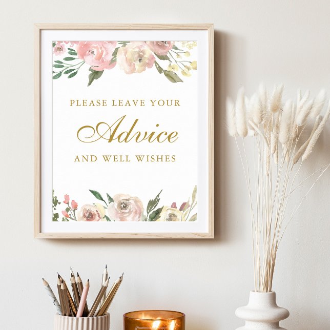 Eleganter Rosa Gold Floral Wedding Advice Poster (Von Creator hochgeladen)