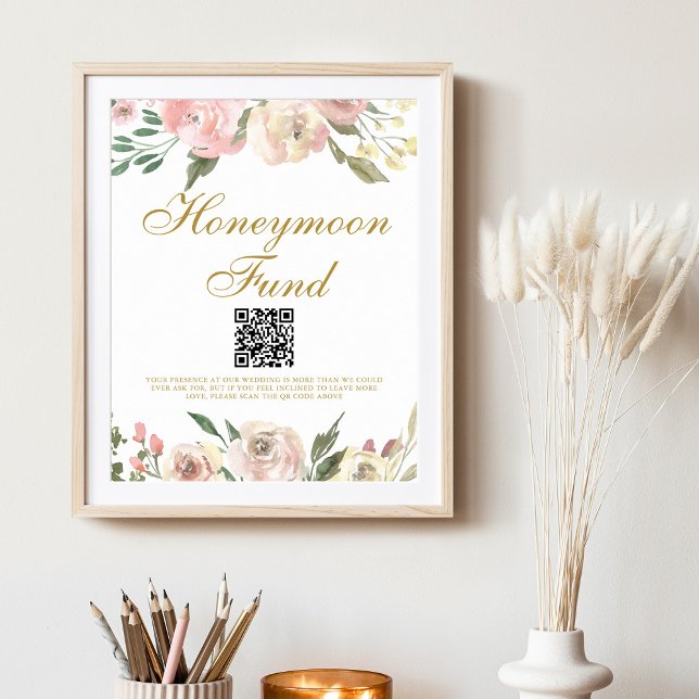 Eleganter Rosa Gold Floral Wedding Honeymoon Fund Poster (Von Creator hochgeladen)
