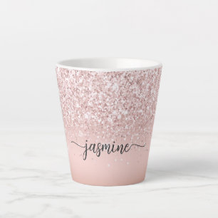 Eleganter rosa Gold Glitter Monogramm Name Milchtasse