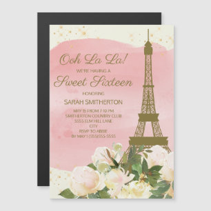 Eleganter rosa goldener Eiffelturm Paris Sweet 16  Magnetkarte