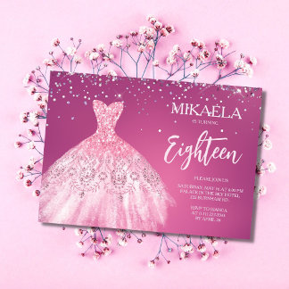 Eleganter Rosa Gown Glitzer 18. Geburtstag Einladung