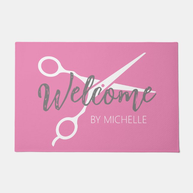 Eleganter Rosa Haarburstylist Salon Name Fußmatte (Vorderseite)