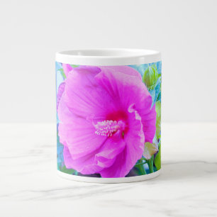 Eleganter Rosa Hibiskus Blume mit Aqua Foliage Jumbo-Tasse