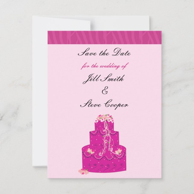 Eleganter rosa Hochzeitstorte Save the Date (Vorderseite)