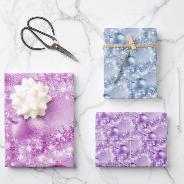 Eleganter Rosa Ice Blue und Violet Weihnachtsball Geschenkpapier Set (Vorderseite)