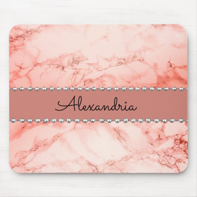 Eleganter rosa Korallenmarmor Personalisiert Mousepad (Vorne)