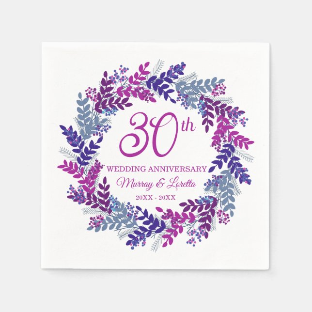 Eleganter rosa Kraut 30. Hochzeitstag Serviette (Vorderseite)