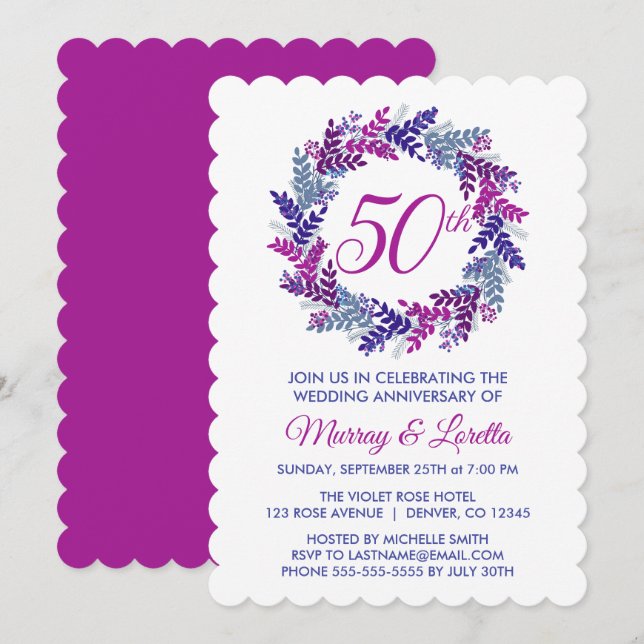 Eleganter rosa Kraut 50. Hochzeitstag Einladung (Vorne/Hinten)