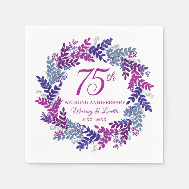 Eleganter rosa Kraut 75-jähriges Bestehen Serviette (Vorderseite)