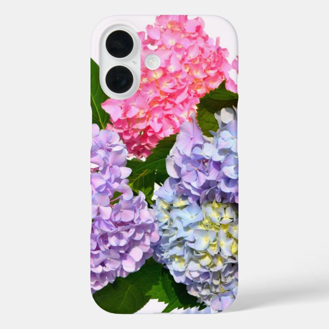 Eleganter, rosa, lila-blauer Hydrangea-Bouquet iPhone 16 Hülle (Rückseite)