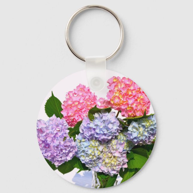 Eleganter, rosa, lila-blauer Hydrangea-Bouquet Schlüsselanhänger (Vorderseite)