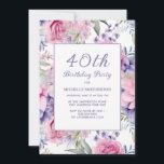Eleganter rosa Lila Blüte 40. Geburtstag Einladung<br><div class="desc">Party Einladung aus dem 40. Jahrhundert,  in Rosa und lila Weiß mit Blumen geschmückt. Diese Einladungen können für jeden beliebigen Alter angepasst werden. Kontaktieren Sie mich,  um Hilfe bei Ihren Anpassungen zu erhalten oder um zusätzliche Matching oder Koordination von Zazzle Produkten für Ihre Feier zu beantragen.</div>