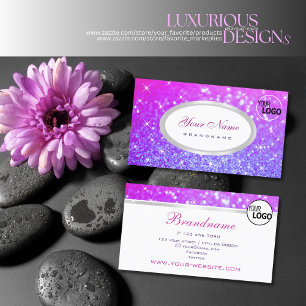 Eleganter rosa Lila Glitzer Sparkle Stars und Logo Visitenkarte