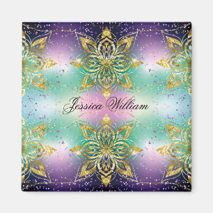 Eleganter Rosa lila grüner Urlaub Snowflakes Stars Magnet