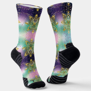 Eleganter Rosa lila grüner Urlaub Snowflakes Stars Socken