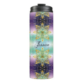 Eleganter Rosa lila grüner Urlaub Snowflakes Stars Thermosbecher