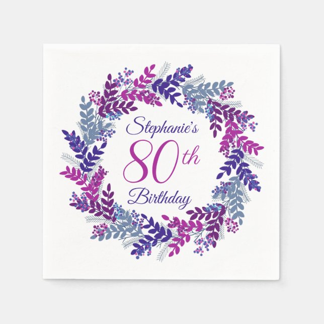Eleganter rosa Lila Kraut 80. Geburtstag Serviette (Vorderseite)