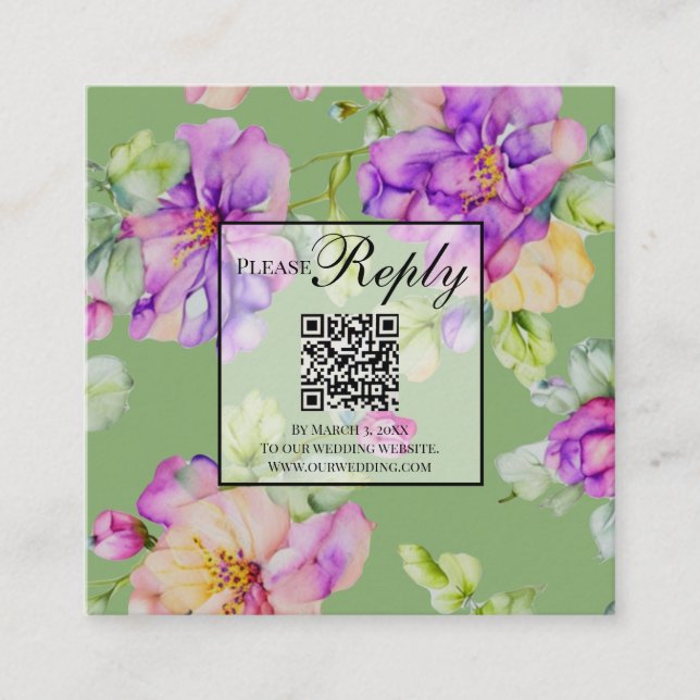 Eleganter rosa lila orangefarbener QR-Code Begleitkarte (Vorderseite)