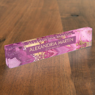 Eleganter rosa-magenta-goldener Glitter-Schreibtis Namensplakette