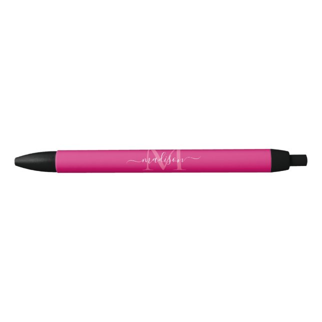 Eleganter rosa Magenta White Monogram Script Name Kugelschreiber (Vorderseite)
