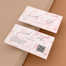 Eleganter rosa Marmor Handgeschriebener Script QR-