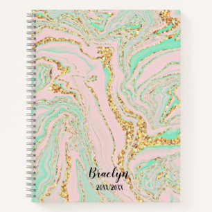 Eleganter rosa Mint Gold Marmorlook Notizbuch