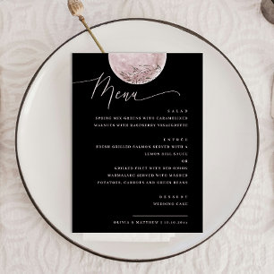 Eleganter Rosa Mond Schwarze Himmlische Hochzeit Menükarte