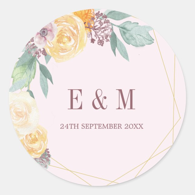 Eleganter rosa Monogram, floraler Chic Runder Aufkleber (Vorderseite)