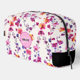 Eleganter rosa Orchid-Muster Monogramm-Name Waschbeutel
