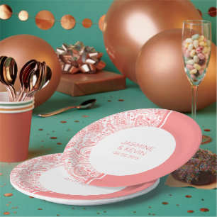 Eleganter rosa Paisley auf dem weißen und rosa Spl Pappteller