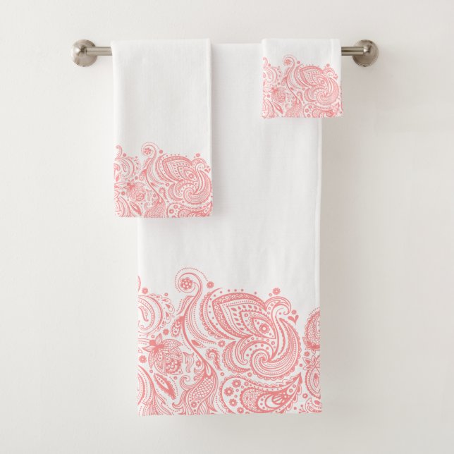 Eleganter rosa Paisley Floral Stripe Badhandtuch Set (Insitu)