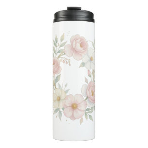 Eleganter rosa Pastell-Blumenkranz Botanisches Des Thermosbecher