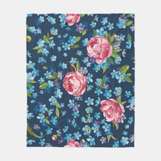 Eleganter rosa Peonies Retro Hintergrund Fleecedecke (Vorderseite)