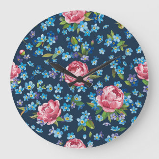 Eleganter rosa Peonies Retro Hintergrund Große Wanduhr