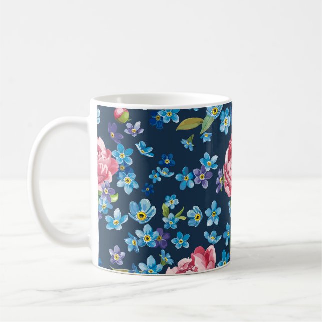 Eleganter rosa Peonies Retro Hintergrund Kaffeetasse (Links)