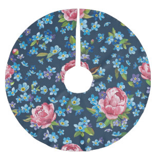 Eleganter rosa Peonies Retro Hintergrund Polyester Weihnachtsbaumdecke