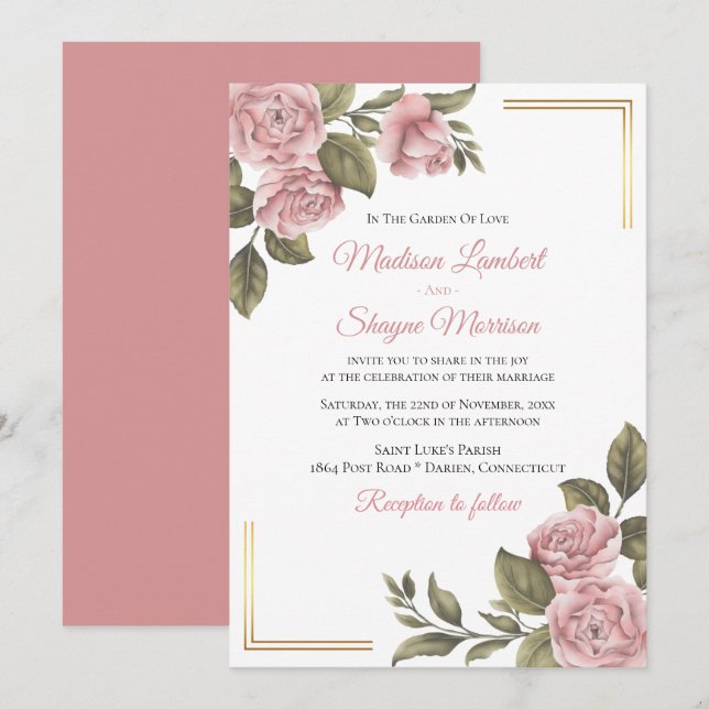 Eleganter rosa Peony Floral Wedding Spring Botanic Einladung (Vorne/Hinten)