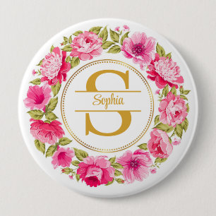 Eleganter rosa Pfingstrosen-Blumenkranz mit golden Button