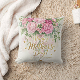 Eleganter rosa Pfingstrosenstrauß Glückwunschkarte Kissen